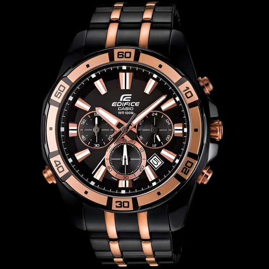 Black Two Tone Casio Edifice Chronograph Timepiece For Men