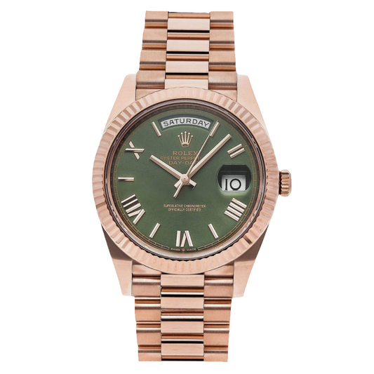 Automatic Rolex Olive Green Rose Gold Day-Date 40 mm
